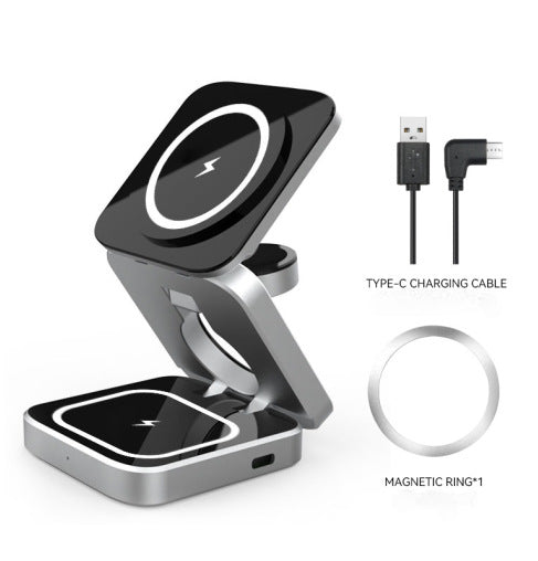 Mi CHARGE Pocket wireless mobile charger powering smartphone, smartwatch, and earbuds simultaneously in a sleek, efficient design.
