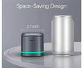 Compact Mi CHARGE Fancy Magnetic Wireless Charger next to a soda can, highlighting its space-saving design for convenient travel use.